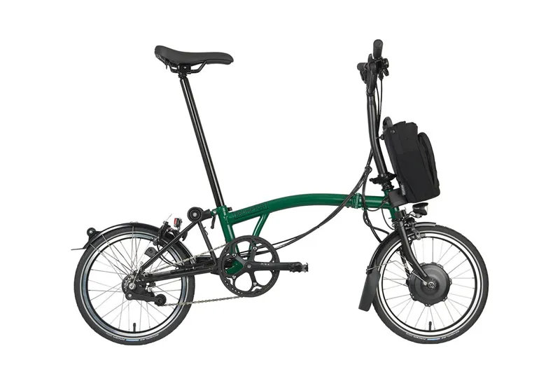 Brompton Electric C Line Mid Bar in Racing Green 4 speed with Pannier Rack